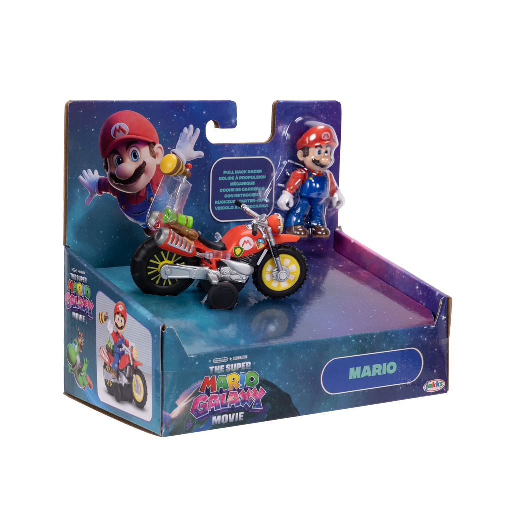 The Super Mario Galaxy Movie – 2.5 inch Action Figure with Pull Back Motorcycle – Mario