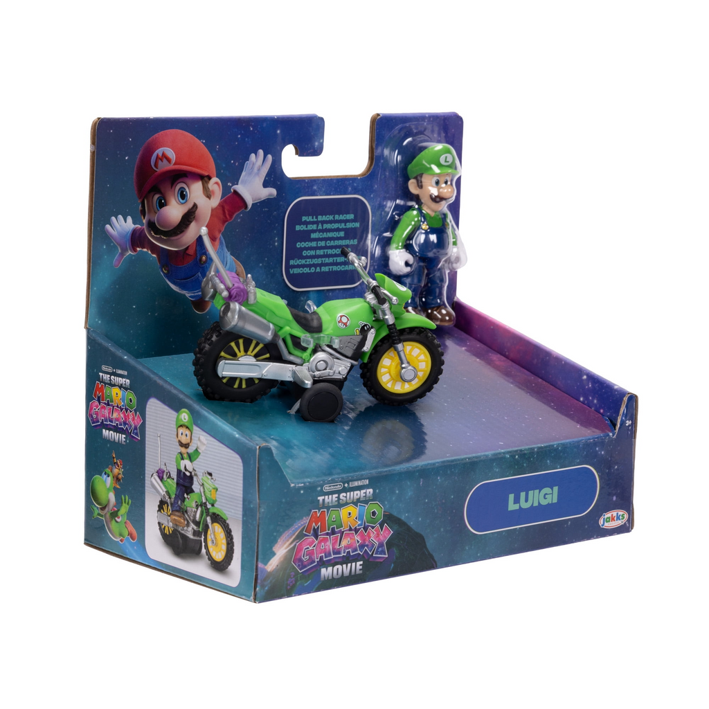 The Super Mario Galaxy Movie – 2.5 inch Action Figure with Pull Back Motorcycle – Luigi