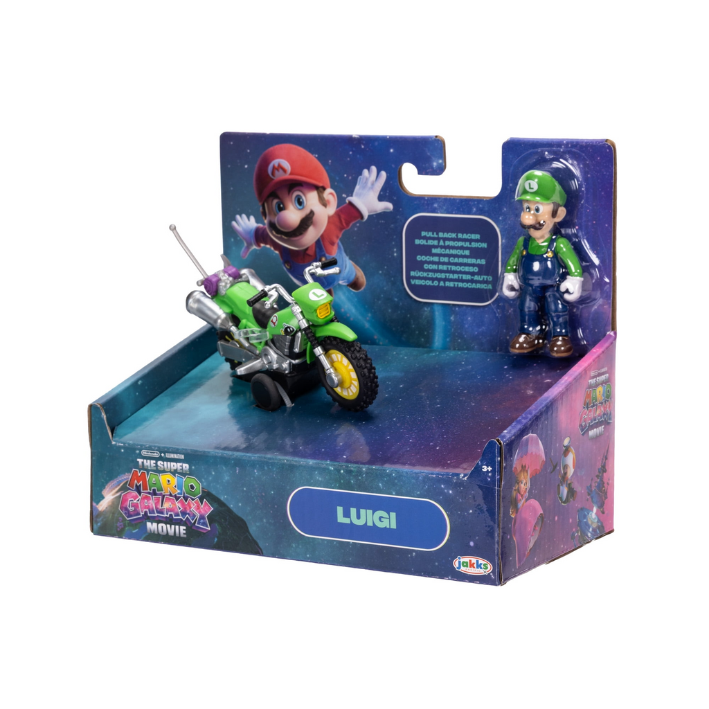 The Super Mario Galaxy Movie – 2.5 inch Action Figure with Pull Back Motorcycle – Luigi