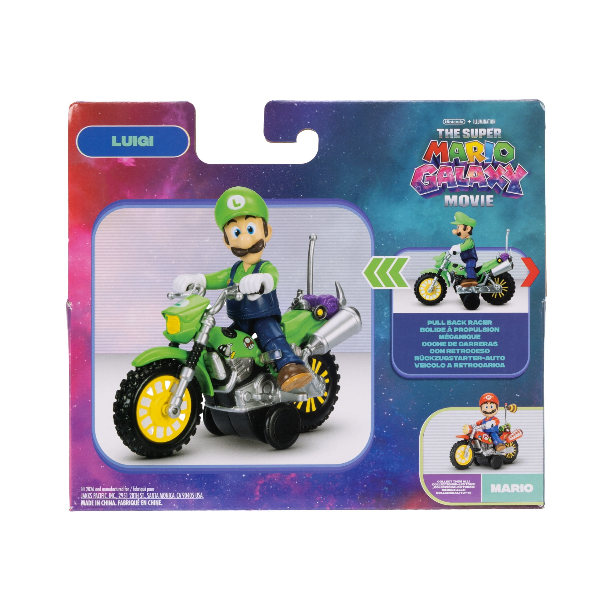 The Super Mario Galaxy Movie – 2.5 inch Action Figure with Pull Back Motorcycle – Luigi